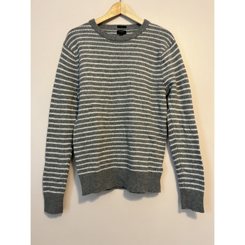 J Crew Slim Fit Gray Stripe Merino Wool Alpaca Sweater Men Medium Classic Preppy